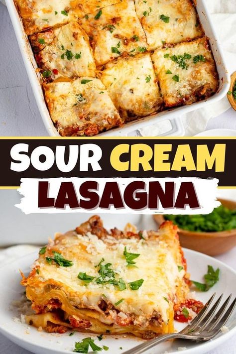 This sour cream lasagna is the best recipe ever! Learn how to make this mashup of spaghetti and pasta Alfredo, and get tips for a winning lasagna that's never runny. Frozen Lasagna, Sausage Lasagna, Sour Cream Sauce, Alfredo Pasta, No Noodle Lasagna, Pork Sausage, Best Food Ever, Ultimate Comfort Food, Lasagna Recipe