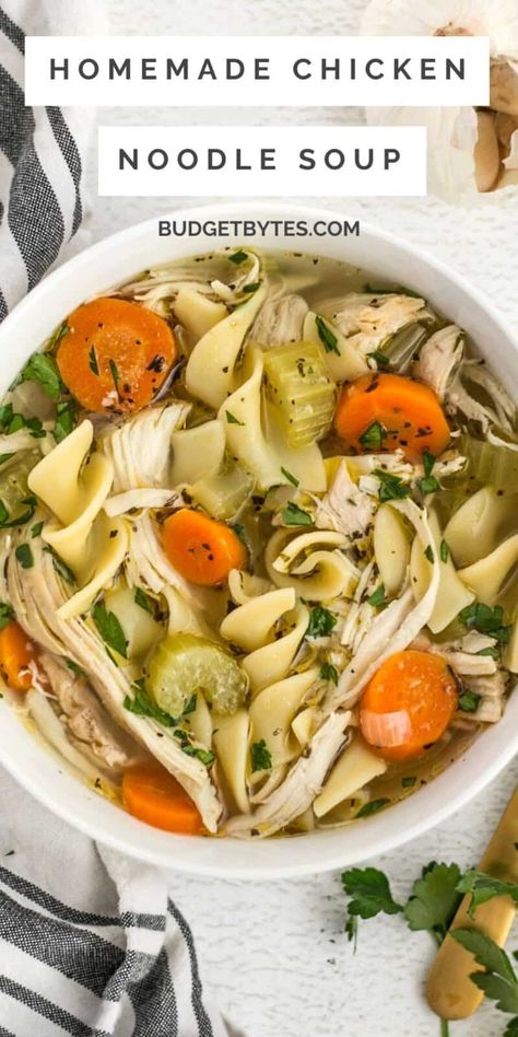 The Best Homemade Chicken Noodle Soup - Budget Bytes Recipes Instapot, Chicken Noodle Soup Recipe Homemade, Thanksgiving Menu Ideas Side Dishes, Homemade Chicken Noodle, Traditional Thanksgiving Menu, Thanksgiving Dinner Menu, Chicken Noodle Soup Homemade, Noodle Soup Recipes, Soup Recipes Chicken Noodle