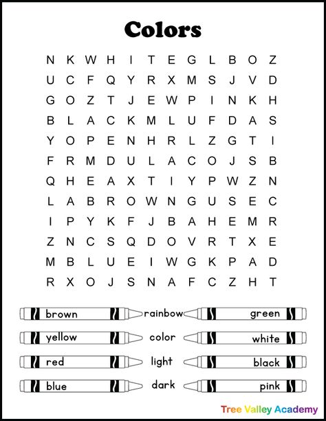 Free printable color word search best for early elementary students. 12 hidden color words for kids to find and circle. It doesn't matter if you spell it color or colour there's 2 versions of the puzzle, each with one of the spellings. The words are at a 2nd grade spelling level. Pdf includes answer page. Easy Math Worksheets, Word Puzzles For Kids, Easy Word Search, 2nd Grade Spelling, Kindergarten Colors, Color Words, Alphabet Recognition, English Activities For Kids, Spelling Worksheets