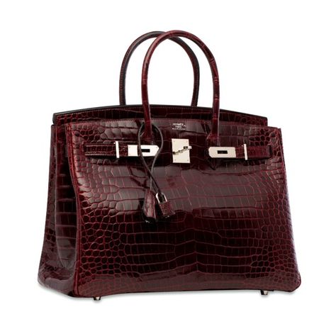 A SHINY BORDEAUX POROSUS CROCODILE BIRKIN 35 WITH PALLADIUM HARDWARE | HERMÈS, 2012 | 21st Century, bags | Christie's Hermes Birkin Handbags, Luxury Bags Collection, Luxury Purses, Beautiful Handbags, Burberry Handbags, Hermes Bags, Cute Bags, Hermes Bag, Hermes Birkin