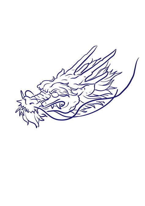 Dragon Drawing Chinese, Dragon Head Japanese, Chinese Dragon Sketch, Japanese Dragon Tattoo Stencil, Lung Dragon, Berserk Zodd, Chinese Dragon Illustration, Dragon Tattoo Simple, Dragon Head Drawing