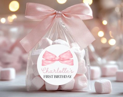 PinkSugarPaperie - Etsy Bow Birthday, Thank You Bags, Birthday Souvenir, Bow Coquette, Favors Birthday, Birthday Candy, Pink Coquette, Birthday Stickers, Favorite Candy