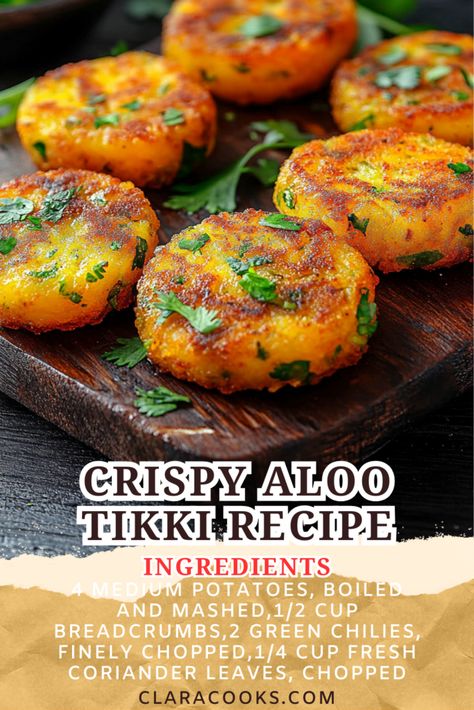 Crispy Aloo Tikki Recipe Aloo Paneer Tikki, Allo Tikki, Vegan Pizza Rolls, Aloo Tikki Recipe, Homemade Mozzarella Sticks, Aloo Tikki, Easy Home Recipes, Aloo Recipes, Pizza Salad