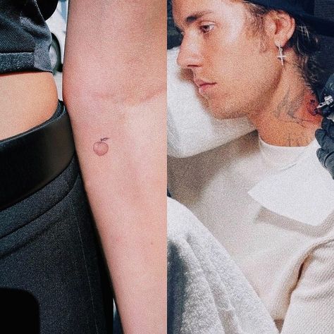 Peach Tattoos, Peach Tattoo, Beautiful Inside And Out, Hailey Bieber, Best Couple, You Are Beautiful, Peaches, Justin Bieber, Triangle Tattoo