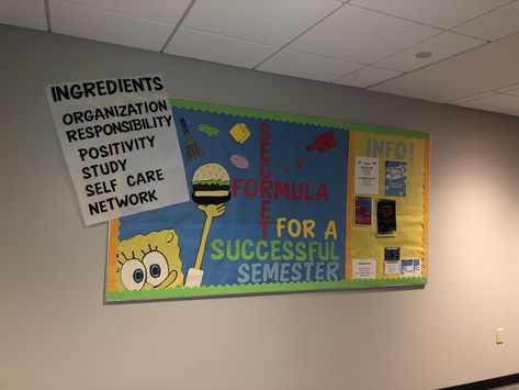 Spongebob Classroom, Winter Break Ideas, Resident Assistant Boards, January Bulletin Board Ideas, School Counselor Bulletin Boards, Residence Life Bulletin Boards, Cafeteria Bulletin Boards, Counselor Bulletin Boards, Res Life Bulletin Boards