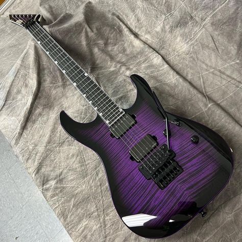 This ESP USA M-II NTB FR in Dark Purple Sunburst with matching binding will be headed to @guitarcenter and features stainless steel frets, Floyd Rose Original locking bridge and nut, EMG pickups, Sperzel locking tuners, and Dunlop strap locks Purple Guitar Aesthetic, Purple Bass Guitar, Guitar Purple, Purple Guitar, Lock Bridge, Esp Guitars, Black Electric Guitar, Guitar Ideas, Dream Future