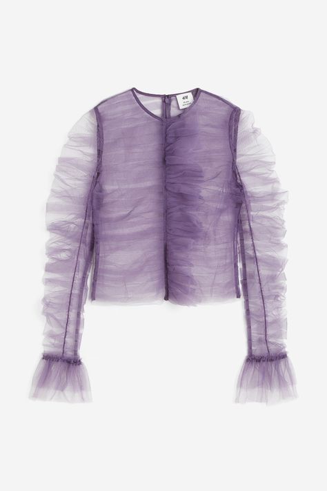 A/W 2023 | H&M DE Ruffle Tulle Top, Dark Mauve, Garment Construction, Tulle Top, Slip On Espadrilles, Baby Trend, Blouse Jeans, Kids Outerwear, H&m Women