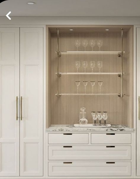 Wine Bar In Pantry, Bar Cabinetry Ideas, Built In Bar Buffet Cabinet, Kitchen Wine Fridge Ideas, Built In Wine Bar Living Room, Paneled Wine Fridge, Buffet Cabinet Built In, Bar With Tall Wine Fridge, Wine Built In Cabinet