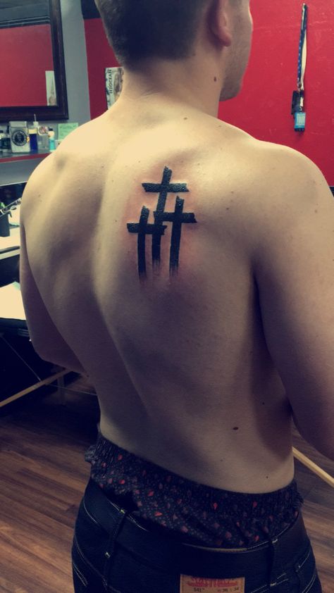 #MensTattoo #Cross #Crosses #3Crosses #Religious #God 3 Crosses Tattoo Men Shoulder, Chest Tattoo Men Cross, Men’s Cross Tattoo Ideas, Cross On Chest Tattoo Men, Cross Tattoos For Men Shoulder, Three Crosses Tattoo For Men, Shoulder Cross Tattoo Men, Cross Tattoos For Men On Chest, Cross Shoulder Tattoo Men