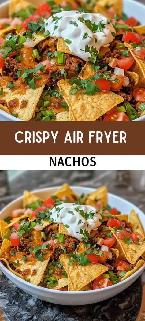 Quick  Crispy AIR FRYER NACHOS Recipe! Nachos In Air Fryer, Air Fryer Nachos, Bbq Chicken Nachos, Healthy Nachos, How To Make Nachos, Homemade Nachos, Healthy Snack Options, Nachos Recipe, Air Fryer Healthy