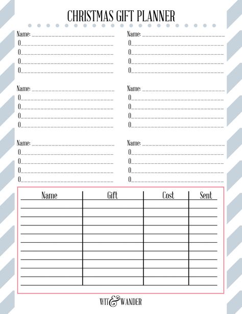 Planner Free Printable, Christmas Gift Planner, Gift Planner, Free Christmas Gifts, Traveling With Kids, Daily Planner Pages, Christmas Planning, Organization Diy, Christmas Planner