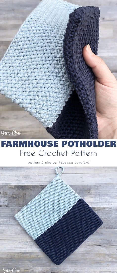 Farmhouse potholder Crochet Pan Holder, Diy Crochet Pot Holders, Crochet Block Stitch Pattern, Crochet Oven Potholders, Cotton Yarn Crochet Patterns Free, Crochet Items That Sell Well, Knit Potholders, Pot Holders Crochet, Crochet Farmhouse