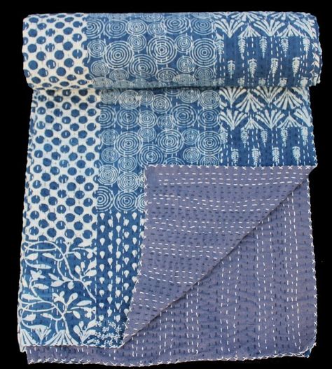 New In Stock! Discover the exceptional Handcrafted Blue and White Patterned Fabric Collection – Unique Textile Designs for Quilting, Crafts, and Decor, now at an unmatched price of $92.00 #ReversibleQuilt #BlueKanthaQuilt #KanthaBedspreads #BlueAndWhiteQuilt #Quilt #KanthaQuilt #BohemianBedding #BlockPrintQuilt #PatchworkQuilt #Kantha Floral Techniques, Blue Kantha Quilt, Indian Blue, Blue Quilt, Indian Quilt, Indian Prints, Kantha Bedspreads, Lightweight Quilt, Quilted Bedspreads