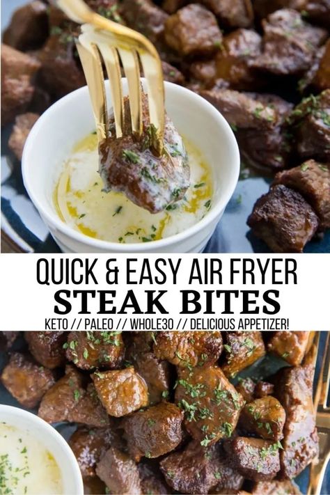 Air Fried Beef Tips, Steak Cubes In Air Fryer, Beef Tips Air Fryer Recipes, Beef Top Round Steak Recipes Air Fryer, Air Fryer Cube Steak Recipes Easy, Air Fryer Garlic Steak Bites, Steak Tips Air Fryer, Steak Bites With Garlic Butter Air Fryer, Air Fryer Steak Bites Recipes