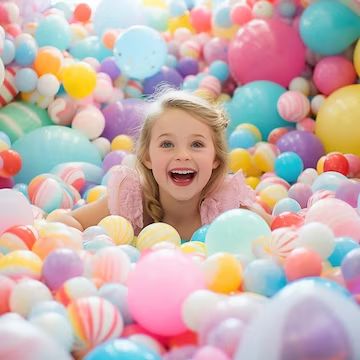 Premium AI Image | photographic style candythemed ball pit fil Ball Pit Photoshoot, Ball Pit Kids, Kids Ball Pit, Ball Photography, Kids Laughing, Ball Pit, Premium Photo, Kitsch, Photography Ideas