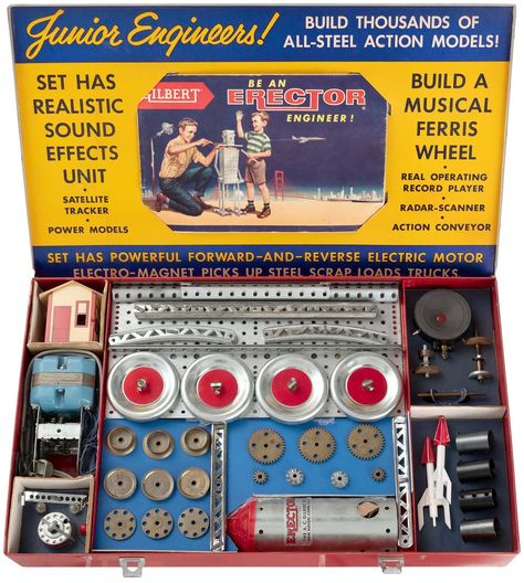 Vintage Erector Sets were toys that made toys: See old sets & find out their history Erector Set, White Truck, Construction Toy, Retro Toys, Antique Toys, Classic Toys, Electric Motor, Amusement Park, Building Toys