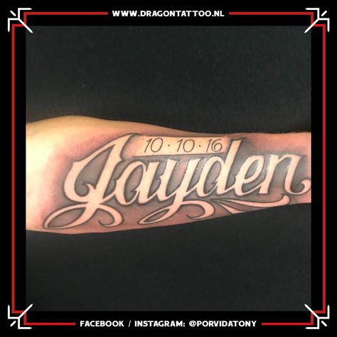 Lettering 'Jayden'.  Designed and Tattooed by: Tony Salgado (@Porvidatony) Dragon Tattoo. Jayden Tattoo Names Design, Jayden Tattoo, Black And Grey Tattoo, Tattoo Simple, Name Tattoo Designs, Tattoo Font, Grey Tattoo, Name Tattoo, Name Tattoos