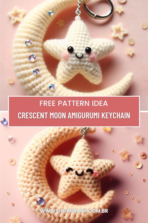 Create a charming crescent moon amigurumi keychain with this easy crochet pattern. Perfect for gifts or a personal celestial touch! Crochet Crescent Moon Pattern Free, Crochet Moon Keychain, Crochet Moon Pattern Free, Crochet Crescent Moon, Moon Crochet Pattern, Celestial Crochet, Moon Amigurumi, Crochet Moon, Amigurumi Keychain