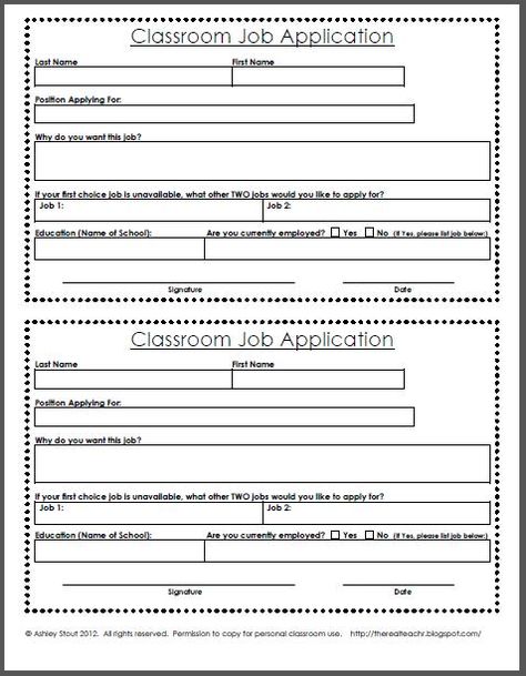 FREE Classroom Job Application and links to FREE Classroom Job Cards & Class Number Circles from therealteacher.blogspot.com Classroom Job Application, Classroom Job, Classroom Economy, School Forms, Job Cards, Class Jobs, Job Application Form, Word Walls, Vocational School