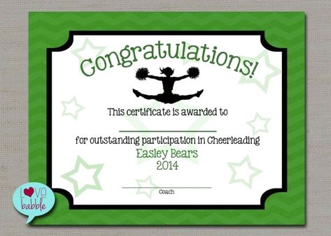 Free Printable Cheerleading Certificate Templates Cheer Awards - carlynstudio.us Cheer Certificates, Cheer Awards, Cheer Banquet, Cheerleading Cheers, Dance Awards, Award Template, Award Ideas, Certificate Design Template, Awards Certificates Template