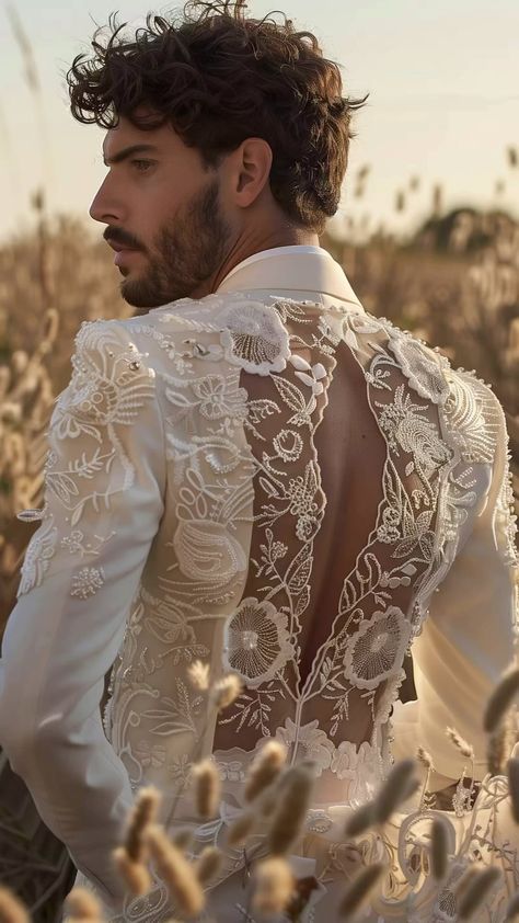 The ‘Backstory Collection’ redefines men’s wedding attire, putting the spotlight on the back details. From intricate embroidery to opulent… | Instagram Lace Suit, Mens Wedding Attire, Wedding Outfit Men, Wedding Dress Men, Back Details, Fashion Suits For Men, Gay Wedding, Wedding Suits Men, Intricate Embroidery