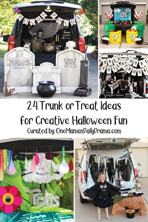 Grave Yard Trunk Or Treat Ideas For Cars, Spooky Trunk Or Treat Ideas For Cars, Decorate Car For Halloween, Witch Trunk Or Treat Ideas, Best Trunk Or Treat Theme, Trunk Or Treat Decor, Halloween Trunk Or Treat Ideas, Halloween Trunk Or Treat, Daily Drama