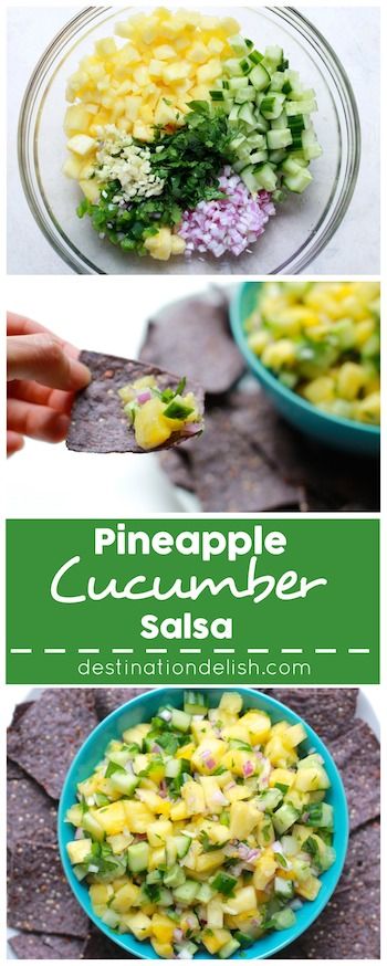 Pineapple Cucumber Salsa | Destination Delish - The perfect summer salsa featuring a sweet and juicy kick from the fresh pineapple and a refreshing crunch from the cucumber Pineapple Cucumber, Summer Salsa, Salsa Salad, Cucumber Salsa, Cucumber Diet, Pineapple Salsa, Fruit Salsa, Fresh Pineapple, Fettuccine Alfredo