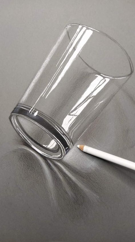 Charcoal Pencils Drawings, Glass Reflection Drawing, Cool Reference Photos Objects, Glass Reference Photo, Inanimate Objects Drawing, How To Draw Cracks, Glass Pencil Sketch, Glass Texture Drawing, Toned Gray Paper Drawings