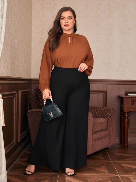 Plus Size Business Attire, Knit Wide Leg Pants, Beige Hose, Shein Plus Size, Wide Leg Pants Plus Size, Professional Outfits Women, Plus Size Cocktail Dresses, Chique Outfits, Stylish Work Attire