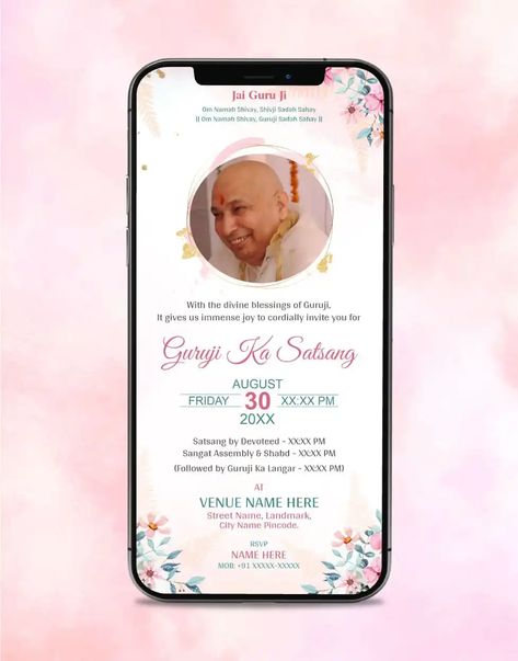 Guruji Satsang Invitation Card Guru Ji Satsang Invitation, Guruji Satsang Invitation, Satsang Invitation, Spiritual Event, Invitation Maker, Wedding Invitation Video, Save The Date Templates, Invite Template, Video Maker