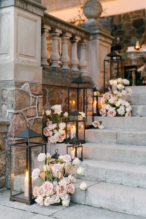 Designer Bridal Shower At Graydon Hall - Rachel A. Clingen Wedding & Event Design Outdoor Stairs Wedding Decor, Wedding Stairs Decoration Outdoor, Wedding Flowers Stairs, Stair Flowers Wedding Staircases, Wedding Stair Decor, Stairs Wedding Decoration, Wedding Stairs Decoration, Wedding Stairs, Wedding Staircase