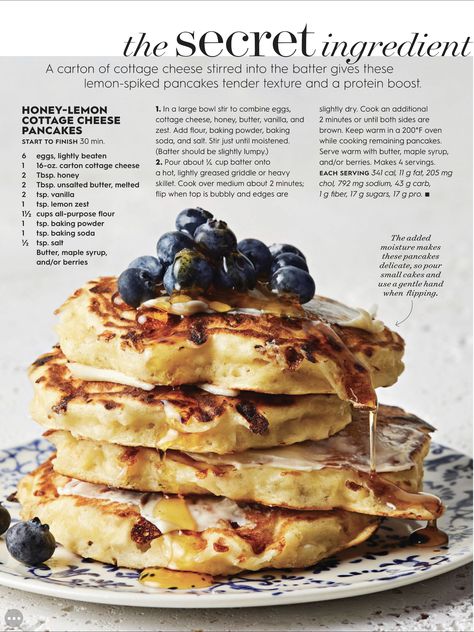 Lemon Cottage Cheese, Cottage Cheese Pancakes, Cheese Pancakes, Cottage Cheese Recipes, Honey Lemon, Meal Of The Day, Breakfast Brunch Recipes, Breakfast Dishes, Food Breakfast