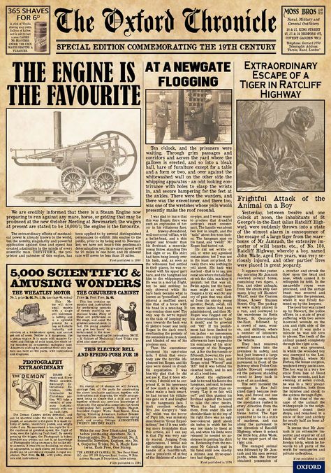 The Oxford Chronicle: discover this free, downloadable 19th-century newspaper. Perfect for use in the classroom, this bespoke resource will help you make the study of 19th-century fiction and non-fiction engaging and fun http://ow.ly/TiD0301Y4NB Vintage Classroom Decor, History Newspaper, Dark Academia Posters, Newspaper Background, Vintage Paper Printable, English Newspapers, Old Paper Background, Newspaper Art, Vintage Newspaper