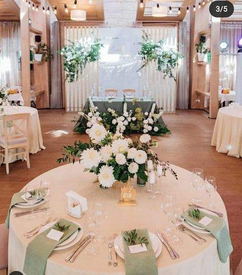 Reception Table Layout, Sage Green Wedding Theme, Green Themed Wedding, White Wedding Theme, Wedding Planning Decor, Sage Wedding, Dream Wedding Venues, Sage Green Wedding, Green Table