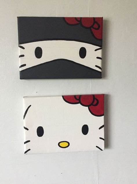 Hello Kitty Art Painting, Hello Kitty Canvas Painting, Drawing Kitty, Hello Kitty Painting Ideas, Y2k Painting Ideas, Drawing Mini, Art Hello Kitty, Y2k Painting, Y2k Hello Kitty