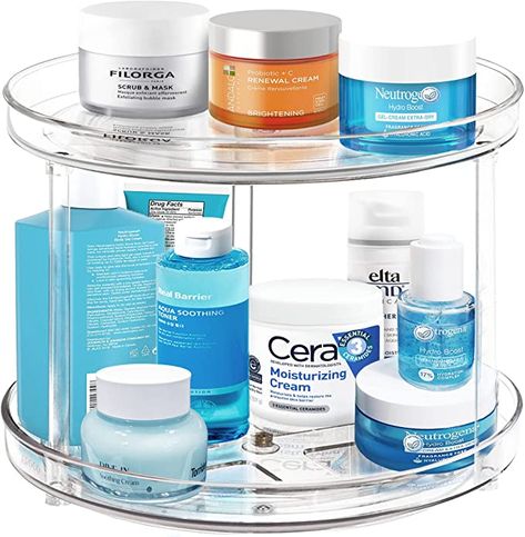 2 Tier Lazy Susan Bathroom Organizer, 9.25Inch Clear 360 Rotating Makeup Organizer for Vanity, Skincare Organizers Perfume Organizer, Spice Rack Organizer for Cabinet- Home Organization and Storage Lazy Susan Bathroom, Pantry Counter, Lazy Susan Spice Rack, Turntable Organizer, 2 Tier Lazy Susan, Organize Bathroom Countertop, Lazy Susan Organization, Clear Makeup Organizer, Medicine Cabinet Organization