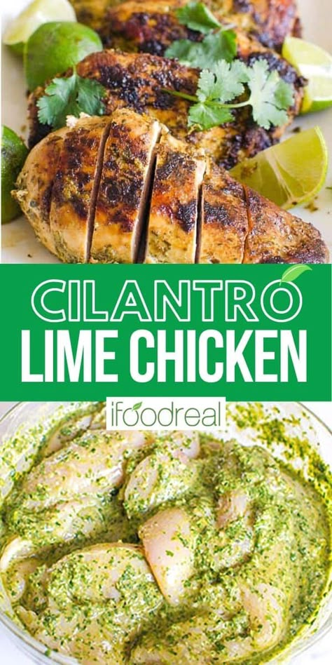 Cilantro Lime Chicken recipe is made with the best marinade of fresh cilantro, zesty lime juice and garlic. You can grill, bake or fry it. Chicken Cilantro Lime, Cilantro Lime Chicken Marinade, Lime Marinade For Chicken, Chicken Cilantro, Lime Chicken Recipes, Cilantro Chicken, Easy Chicken Recipe, Easy Chicken Breast, Cilantro Lime Chicken