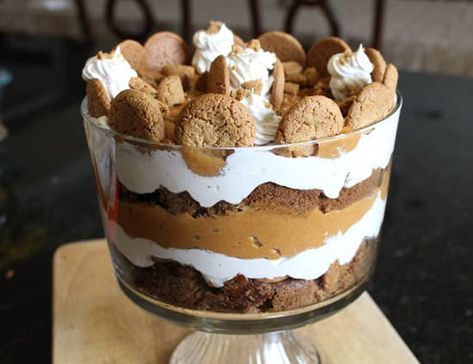 Holiday Pumpkin Gingerbread Trifle - BettyCrocker.com Butterscotch Pudding Cake, Desserts Trifle, Christmas Trifle Recipes, Gingerbread Trifle, Holiday Dessert Recipes Easy, Trifle Bowl Recipes, Pumpkin Trifle, Gingerbread Dessert, Trifle Dessert Recipes