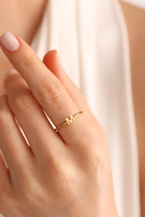 Daily Initial Ring, Gold Letter Ring, Gold Dainty Ring, Tiny Initial Ring, Personalized Ring, Customized Ring, Name Ring, Mother's Day Gift Initial Ring Gold, Gold Dainty Ring, Gold Initial Ring, Ring Name, Name Ring, Special Necklace, Letter Ring, Name Rings, Personalized Ring