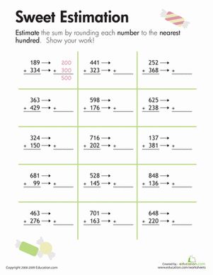 Third Grade Rounding & Estimation Worksheets: Rounding: Sweet Estimation Elementry School, Rounding Worksheets, Third Grade Worksheets, Third Grade Math Worksheets, Rounding Numbers, 3rd Grade Math Worksheets, Learning Board, Multiplication Practice, Math Charts