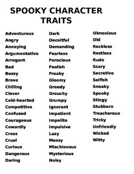 Character traits for reading and writing scary stories. To view enable editing! Character Sheet Template Writing, Good Traits Gone Bad, Traits To Give A Character, Poetry Writing Tips, Short Story Ideas Writing Prompts, Scary Writing Prompts, Character Traits List, Character Sheet Writing, Writing Expressions