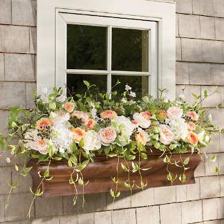 Spring Decor - Easter Centerpiece - Spring Decorations | Grandin Road Morning Window, Flower Garden Landscaping, Window Box Ideas, Spring Outdoor Decor, White Flower Garden, Window Planter, Window Box Flowers, Box Flowers, Garden Landscaping Ideas