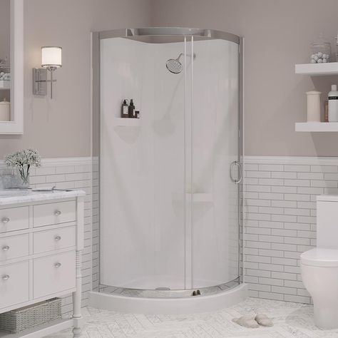 OVE Decors Breeze 34 in. x 34 in. x 76 in. Shower Kit with Reversible Sliding Door and Shower Base-Breeze 34'' shower kit with walls - The Home Depot Farm Bathroom, Corner Shower Kits, Acrylic Shower Base, Bathroom Build, Shower Stalls, Corner Shower Enclosures, Walk In Shower Designs, Shower Installation, Shower Enclosures