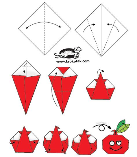 Origami Apple, Grandparents Day Crafts, Paper Folding Crafts, Easy Art For Kids, Kids Origami, Origami For Beginners, Origami And Kirigami, Origami Patterns, Cool Paper Crafts