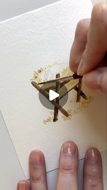 Emily Lex on Instagram: "Time for another watercolor time lapse! When creating the set of Christmas Truth for Today cards, I knew there had to be a manger. I thought about doing a whole nativity scene, but there’s just something simple and pure about a rustic manger with babe wrapped up inside." Christmas Card Ideas Hand Painted, Watercolour Nativity Scene, Watercolor Angel Christmas Cards, Christmas Painting Inspiration, Simple Watercolor Holiday Cards, Nativity Painting Tutorial, How To Draw A Nativity Scene, Watercolor Nativity Paintings, Watercolor Xmas Cards Simple