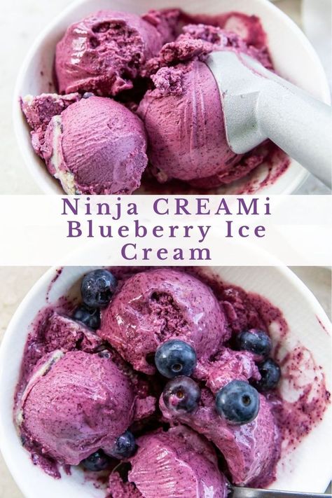 Making Blueberry Ice Cream in the Ninja CREAMi is so easy! With just 3 ingredients, you'll want to make this ice cream again and again. Blueberry Ice Cream Recipe, Frozen Yogurt Blueberries, Ninja Ice Cream Recipe, Frozen Yogurt Recipes, Vanilla Protein Shakes, Blueberry Ice Cream, Protein Baking, Making Homemade Ice Cream, Ninja Recipes