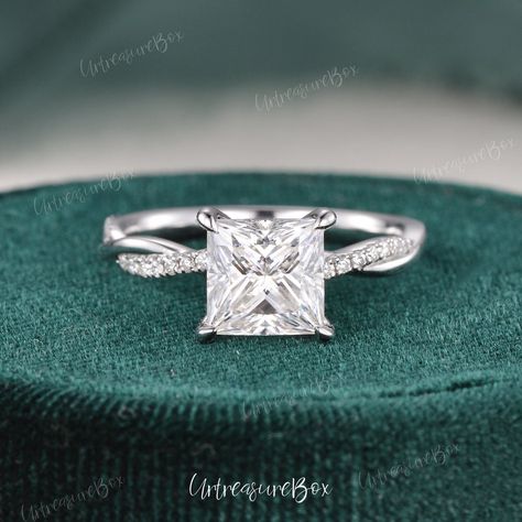 2ct Princess Cut Moissanite Engagement Ring Vintage Rose Gold Women Art Deco Engagement Ring Unique Diamond Pave Infinity Ring Promise Ring * Order Service: Engraving/Rush Order/ Shipping Upgrade/ Size Upgrade/ 18K or Platinum upgrade https://www.etsy.com/listing/889751602/ Jewelry Details:  * Center Stone: Colorless Moissanite, Color D-E-F, VVS clarity, * Measures: 7mm, about 2ct * Accents Stones: Moissanite or Natural Diamonds  * about 0.14 carats(High Quality) * Natural Diamond: * Color & Cla Pave Princess Engagement Ring, Ring Settings For Princess Cut Diamond, Princess Cut Engagement Ring Silver, Silver Princess Cut Engagement Ring, Princess Cut Rings Engagement, Engagement Rings Princess Cut Solitaire, Engagement Rings Square Princess, Princess Cut Engagement Ring With Halo, Princess Cut Engagement Ring With Band