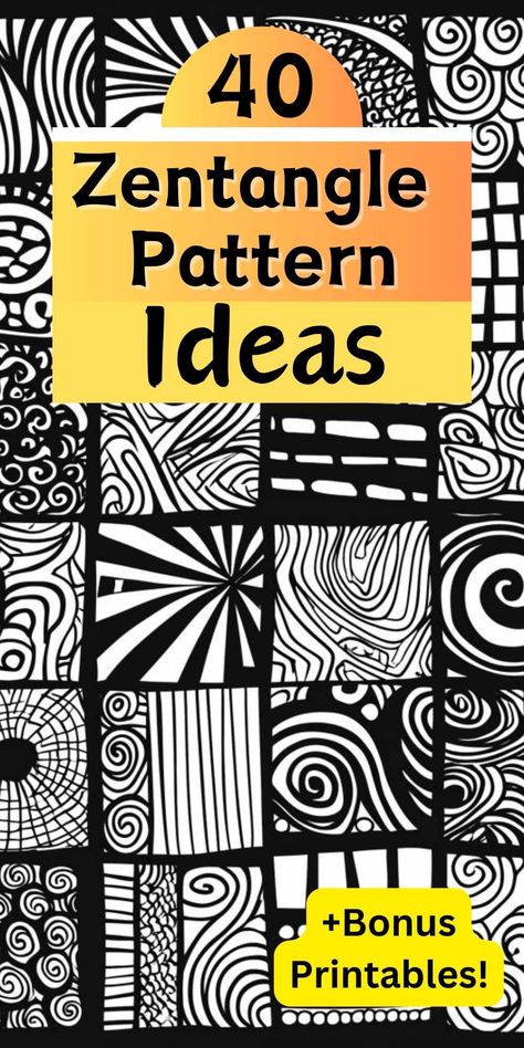 Ignite your creativity with a collection of 40+ Zentangle Patterns! Whether you're new to Zentangle art or an experienced artist, these diverse patterns cater to beginners and advanced practitioners alike. BONUS! Free Zentangle Coloring Pages. #ZentanglePatterns #CreativeInspiration #ArtisticExpression Small Zentangle Patterns, Zentangle Practice Sheets Free Printable, Zentangle Blank Template Free Printable, Zentangle Tiles Ideas, Basic Zentangle Patterns Step By Step, Printable Zentangle Patterns Free, Zentangle Words, Free Zentangle Printables, Zentangle Designs Step By Step