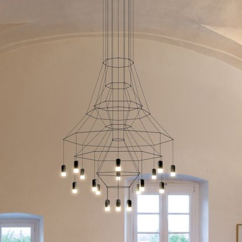 Vibia- Vibia Wireflow Chandelier|Pendants| Darklight Design | Lighting Design & Supply Vibia Wireflow, Vibia Lighting, Traditional Pendant Lighting, Multi Pendant, Suspended Lighting, Dimmable Lamp, Chandelier Lamp, Black Chandelier, Glass Diffuser