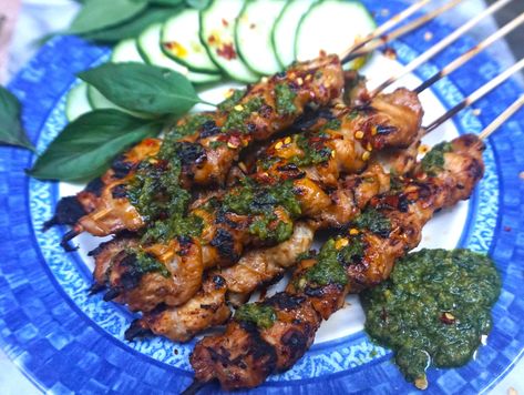 Recipes Using Thai Basil, Thai Basil Pesto Recipes, Thai Basil Pesto, Thai Basil Chicken Healthy, Crispy Basil Chicken Thai, Thai Chicken Satay With Peanut Sauce, Thai Chicken Satay With Peanut Sauce Coconut Milk, Thai Basil Recipes, Chicken Satay Recipe